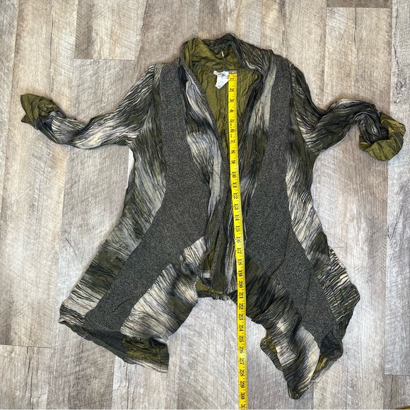 Ania A vintage open front asymmetrical cardigan, S green brown, earthy, - Picture 10 of 12